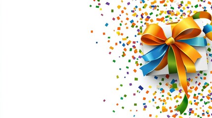 Colorful Gift Box with Festive Confetti Background
