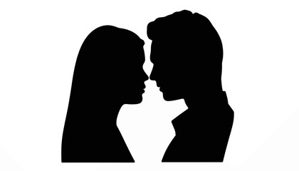 Silhouette of couple looking at each other, romantic connection