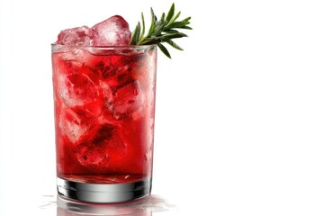 Refreshing Cranberry Rosemary Cocktail: Icy Red Drink with Garnish