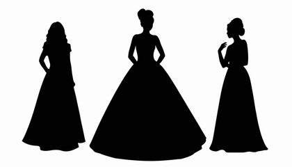 Elegant silhouettes of prom dresses celebrating graduation ball, style