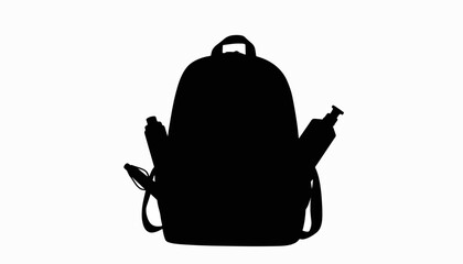 Obraz premium Silhouette of a backpack with supplies on white background, college admission