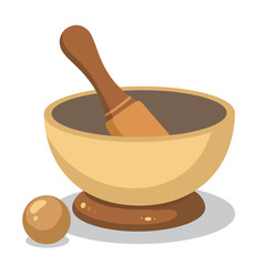 Tibetan Singing Bowl with Mallet Illustration in Soft Gold and Warm Gray for Wellness Blogs, Sound Therapy Websites, Meditation Content, and Spiritual Awareness