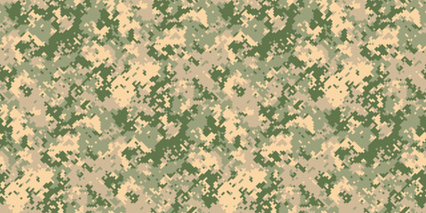 Abstract digital camouflage pattern in muted greens and tans.  Perfect for backgrounds, textiles, or militarythemed designs.