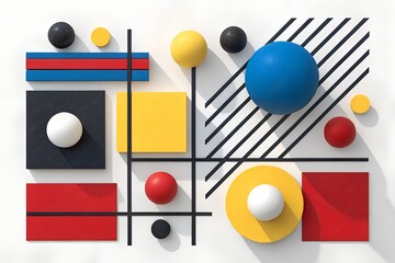Abstract Geometric Wall Decor with Orange Black White and Red Shapes