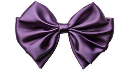 Vibrant purple bow ribbon sculpture crafted from smooth satin showcasing elegance against a clean white backdrop