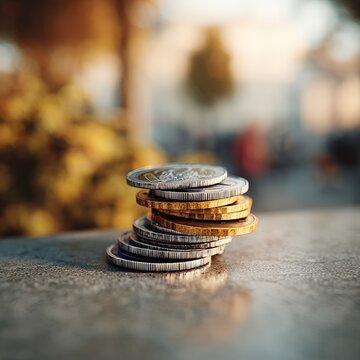 Stack of Euro Coins  Close up  Finance  Currency  Savings  Money  Wealth  Economy  Banking