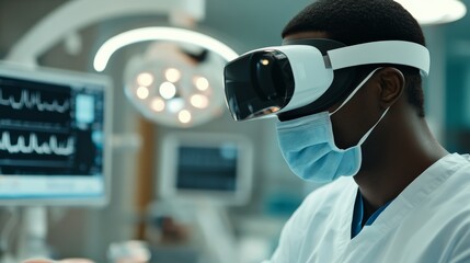 A doctor using advanced medical technology, like VR or robotic surgery, illustrating the impact of technology,