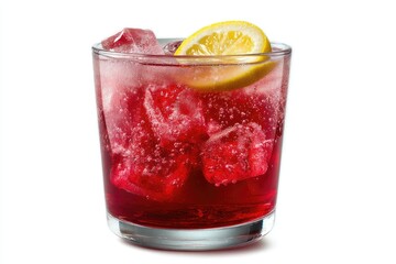 Refreshing Red Cocktail: Icy Cubes, Lemon, Sparkling Delight