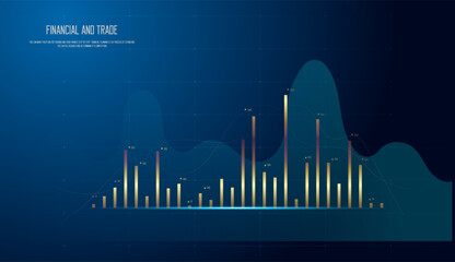 The gold vector of digital technology fantastic charts design. A blue chart elements for up trend financial objects concepts vector, illustration