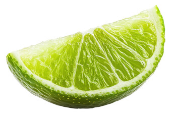 Vibrant slice of lime features an eye-catching green hue against a clean white background