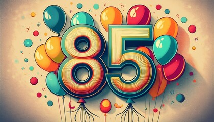 Obraz premium Number 85 with balloons. Retro style illustration for eighty-fifth birthday or anniversary