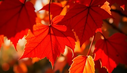 Fototapeta premium Vibrant Autumn Leaves Capturing the Essence of Falls Beauty