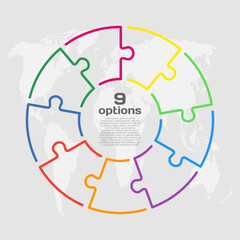 Circle diagram infographic in 9 steps or options