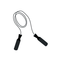 Black jumping rope design isolated on white background. Hand drawn vector illustration in flat style. Outdoors sport activity equipment. Intensive cardio training