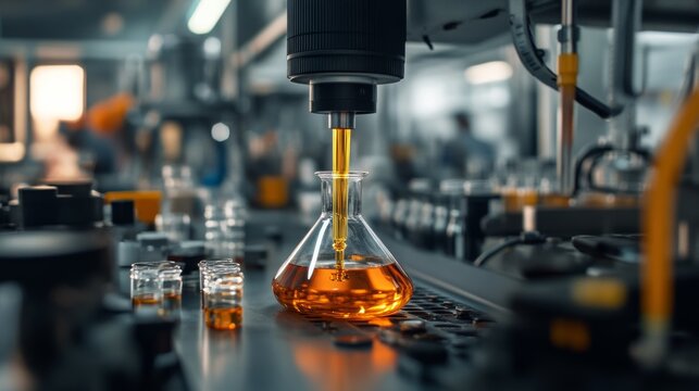 A mechanic analyzing engine oil samples for contamination, part of routine diagnostics,