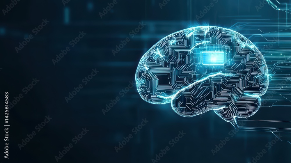 Poster digital brain with circuit patterns representing artificial intelligence