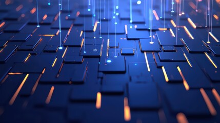 Obraz premium Futuristic Abstract Background with Glowing Lines and Blocks