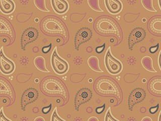 Paisley spa with curled medallion. Curve card designer style. Canvas floral and simple colours.