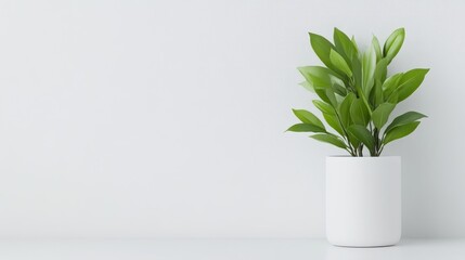 Minimalist plant in a white pot against a plain white wall (1)