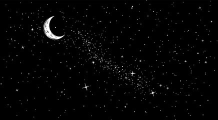 little stars & crescent moon in the night - hand drawing style (artwork 2) © mr.mmz