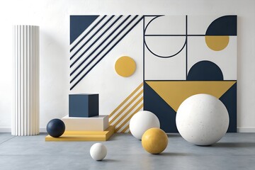Abstract Geometric Wall Decor with Orange Black White and Red Shapes
