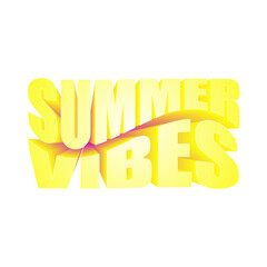 3D yellow text Summer Vibes with dynamic wave shape on white background for seasonal design and creative projects.