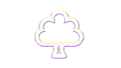 Icon tree is distorted. Glitch. Noise, chromatic aberration, geometric distortion
