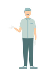 Simple illustration of a senior worker man wearing a cap speak with gestures