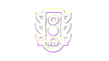 Icon traffic light slow is distorted. Glitch. Noise, chromatic aberration, geometric distortion