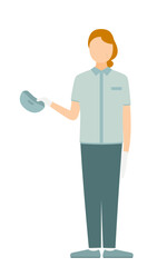 Simple illustration of a senior worker woman wearing a cap taking off his hat to greet