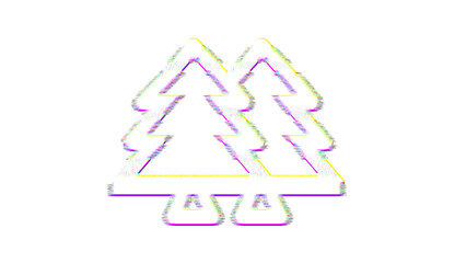 Icon trees is distorted. Glitch. Noise, chromatic aberration, geometric distortion