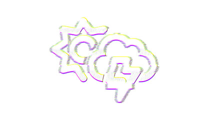 Icon thunderstorm sun is distorted. Glitch. Noise, chromatic aberration, geometric distortion