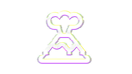 Icon volcano is distorted. Glitch. Noise, chromatic aberration, geometric distortion