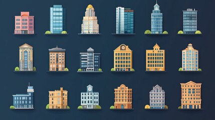 collection of isometric modern buildings