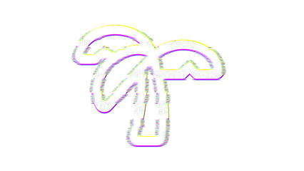 Icon tree palm is distorted. Glitch. Noise, chromatic aberration, geometric distortion