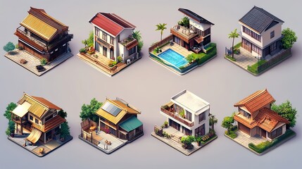 collection of isometric modern buildings