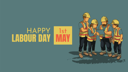 happy Labour day or international workers day vector illustration with workers. labor day and may day celebration.
