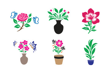 Colorful flowers collection on white background.