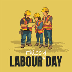 happy Labour day or international workers day vector illustration with workers. labor day and may day celebration.