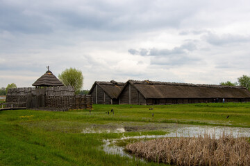 Historical Wooden Settlement in Biskupin from the Bronze Age, Poland &ndash; Wooden Gate and Wall.