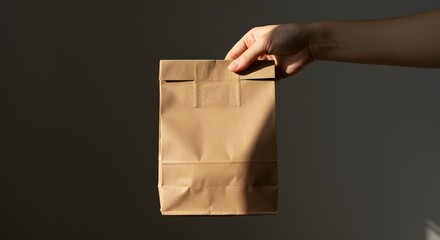 Hand Holding Brown Paper Bag: Delivery, Takeout