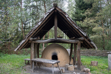 Reconstructed wooden huts from the beginning of the first millennium AD, museum in Biskupin, Poland