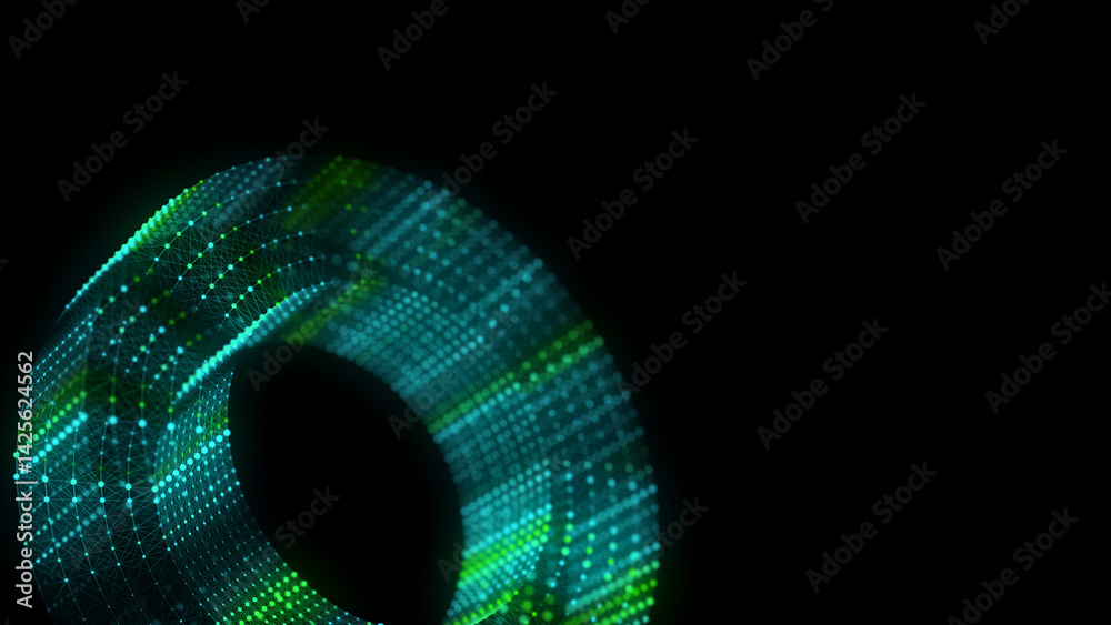 Poster color wireframe torus with connection dots and lines. 3d geometric form. realistic isolated model. 3
