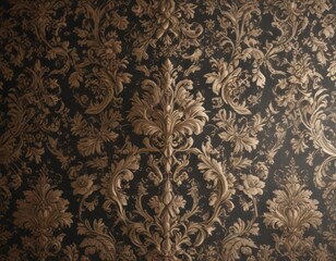 Intricate damask wallpaper, classic floral motifs ,  white,  gold,  rococo