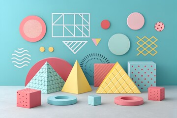 Abstract Geometric Wall Decor with Orange Black White and Red Shapes