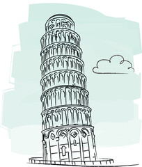 Vector illustration of the Leaning Tower of Pisa, iconic Italian landmark. Perfect for travel guides, souvenirs, posters, educational materials, and cultural projects.