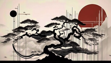 Monochromatic Japandi Style Abstract Art A Minimalistic Symphony in Black White, Embracing Serenity and Balance Amidst Striking Textures and Geometric Forms, Perfect for Modern Interior Design