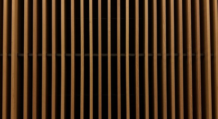 A close-up shot of a brown wooden slat wall, capturing the texture and lines of the wood. The slats are arranged in a vertical pattern, creating a visual rhythm and a sense of depth