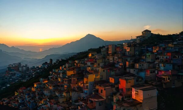 colorful favela cityscape with colorful houses illustrated animation