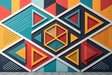 Abstract Geometric Wall Decor with Orange Black White and Red Shapes